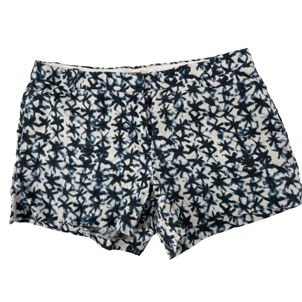 J.Crew Womens Blue White Abstract Starburst‎ 100% Linen Shorts Size 12